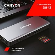 CANYON 13 in 1 USB C hub, with 2*HDMI, 3*USB3.0: support max. 5Gbps, 1*USB2.0: support max. 480Mbps, 1*PD: support max 100W PD, 1*VGA,1* Type C data, 1*Glgabit Ethernet, 1*3.5mm audio jack, cable 15cm, Aluminum alloy housing,130*57.5*15 mm,DarK gray_3