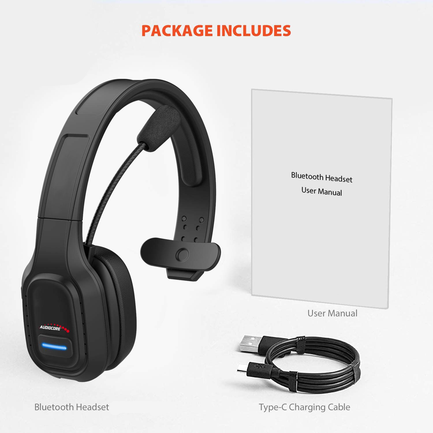 Audiocore 74452 Bluetooth Headset Headphone Noise Reuction Microphone Call CenterGoogle Siri Office Wireless_10