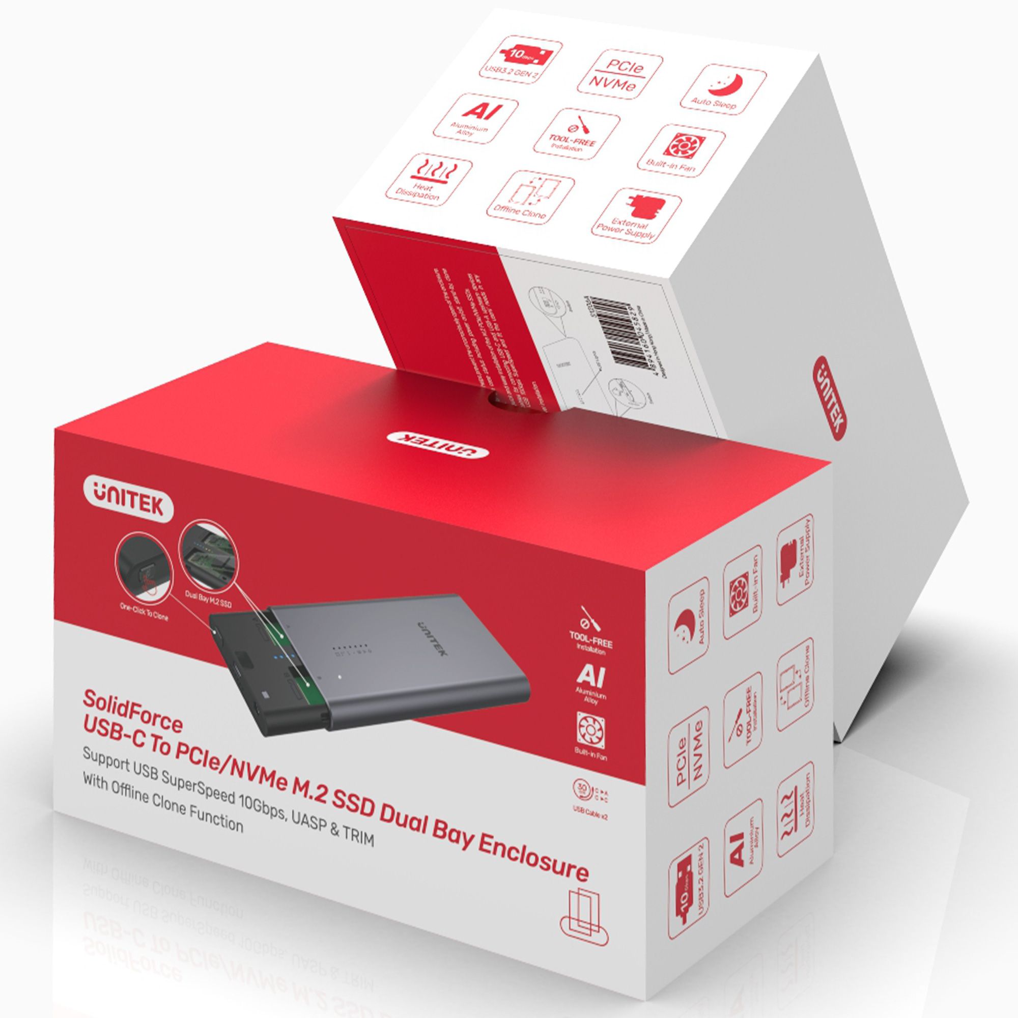 UNITEK S1206A SolidForce USB-C to PCIe/NVMe M.2 SSD 10Gbps Dual Bay Enclosure with Offline Clone_3