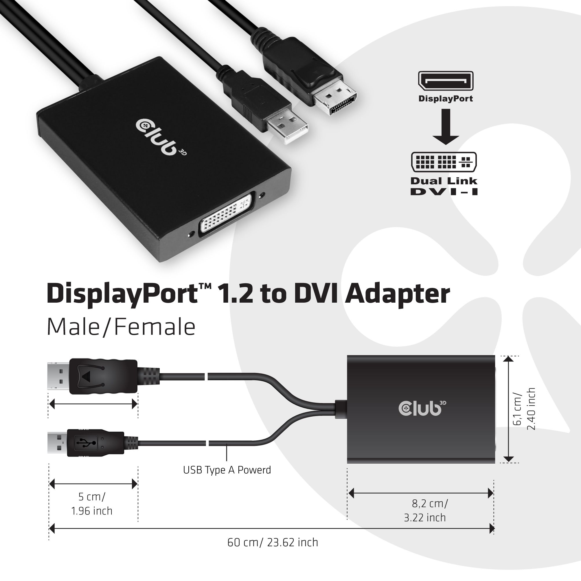 CLUB3D DisplayPort to Dual Link DVI-D HDCP ON version Active Adapter M/F_3
