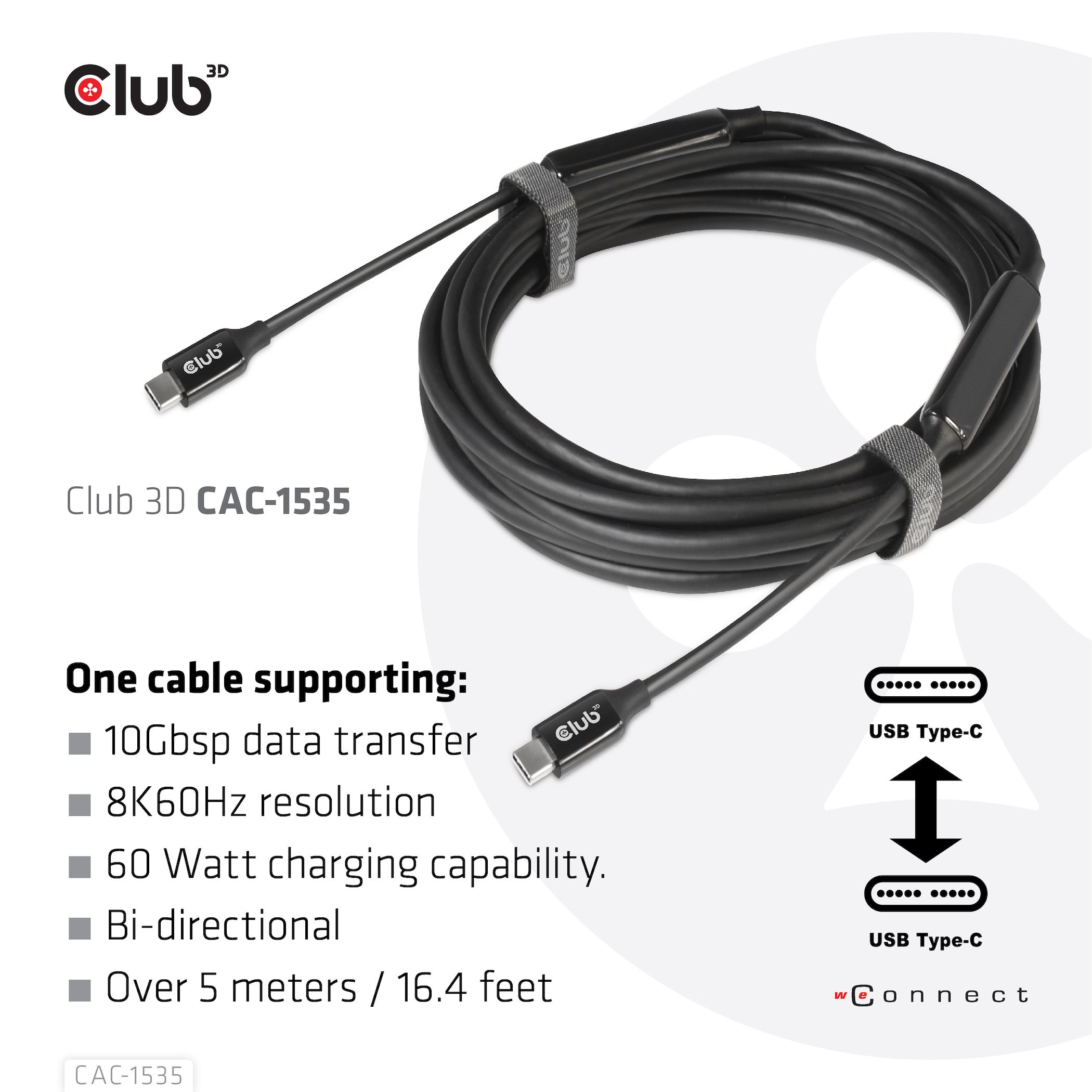 CLUB3D USB 3.2 Gen2 Type C to C Active Bi-directional Cable 8K60Hz M/M 5m/16.4ft_2