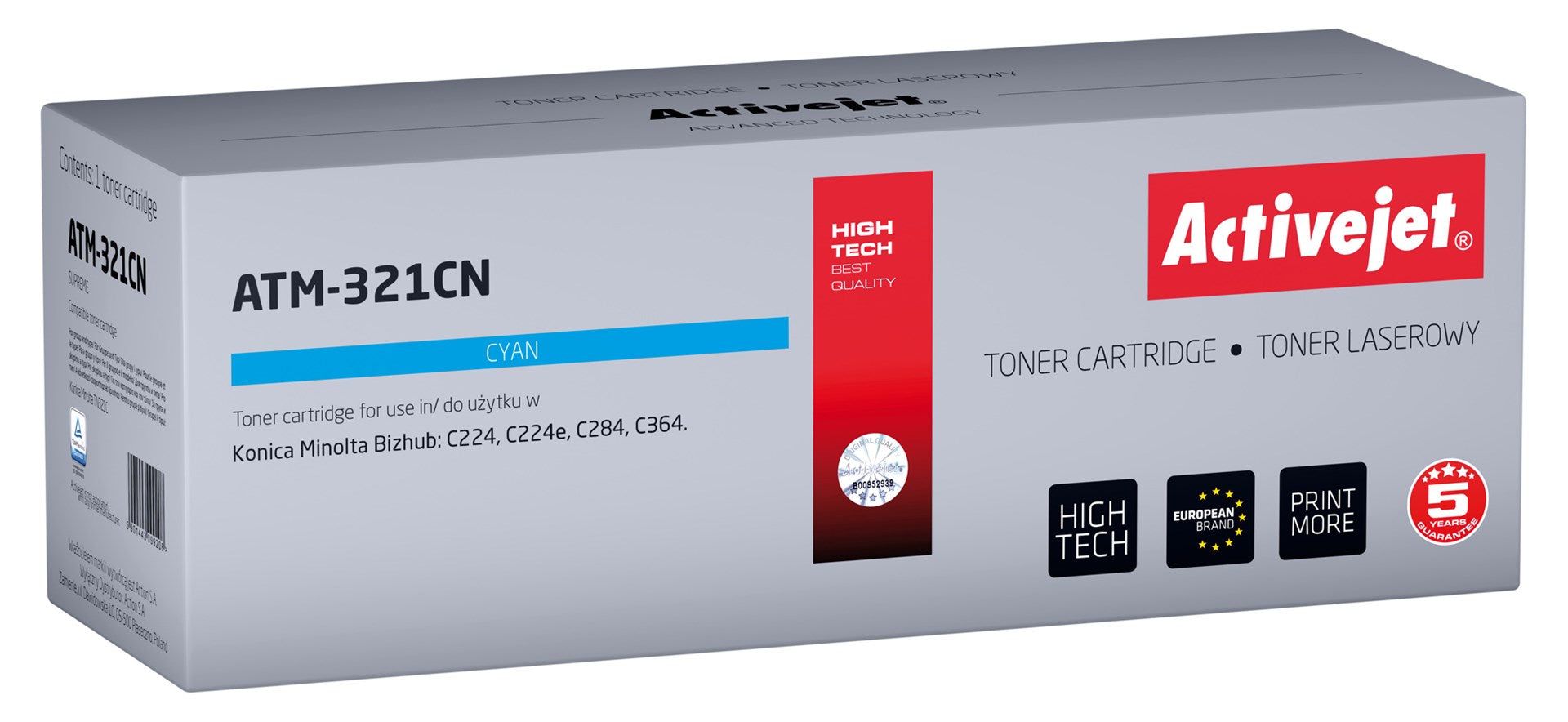 Activejet ATM-321CN toner for Konica Minolta printer; Konica Minolta TN321C replacement; Supreme; 25000 pages; cyan_1