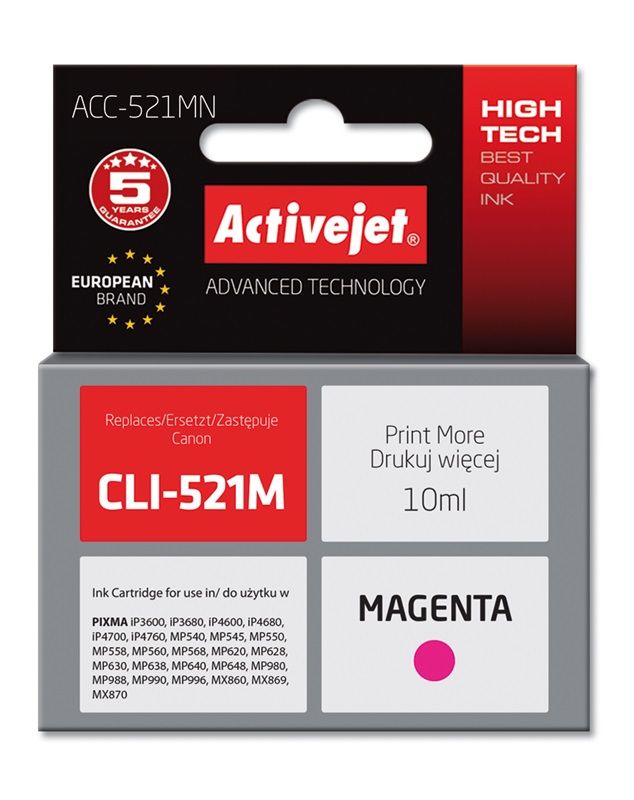 Activejet ACC-521MN ink (replacement for Canon CLI-521M; Supreme; 10 ml; magenta)_1