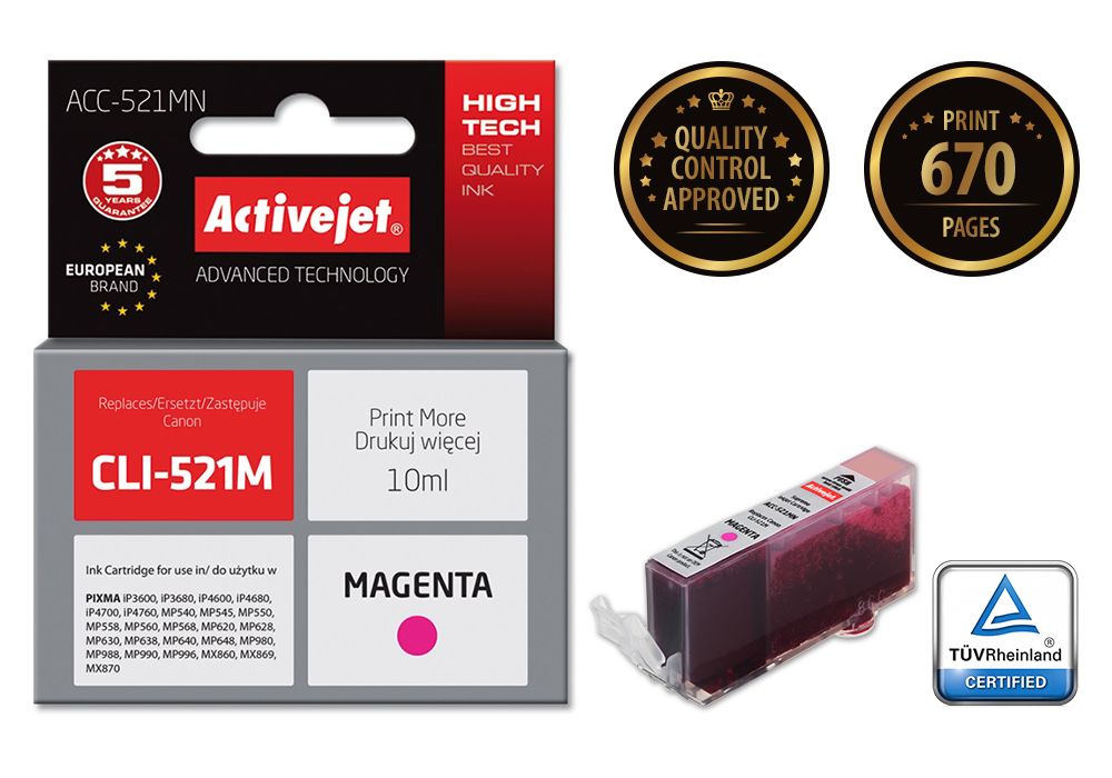 Activejet ACC-521MN ink (replacement for Canon CLI-521M; Supreme; 10 ml; magenta)_2
