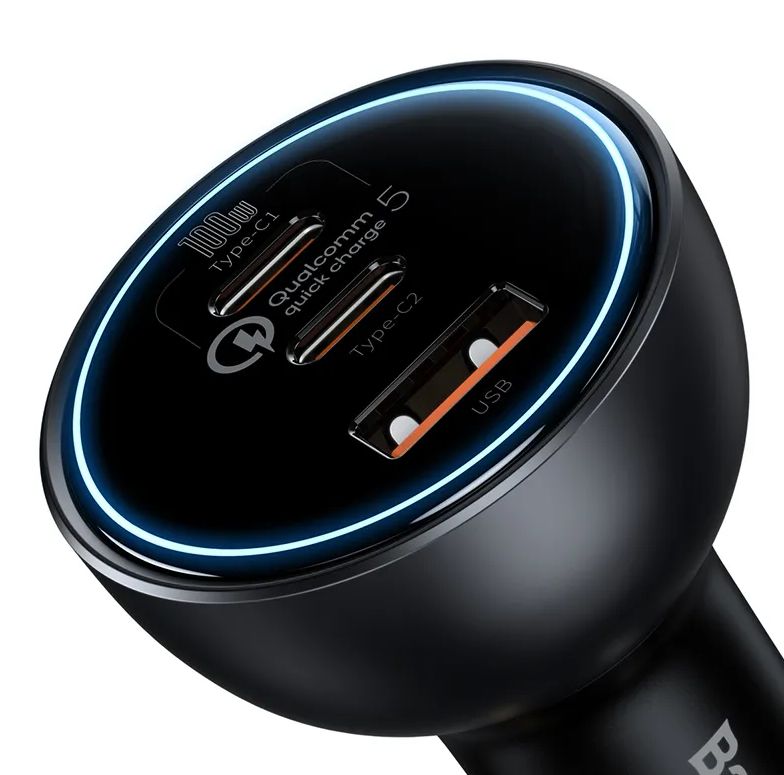 INCARCATOR auto Baseus Qualcomm Quick Charge 5, 1 x USB Output 5V/3A, 2 x USB Type-C max 5V/3A, total output 160W, include cablu USB Type-C la USB Type-C 100W 1m, gri 