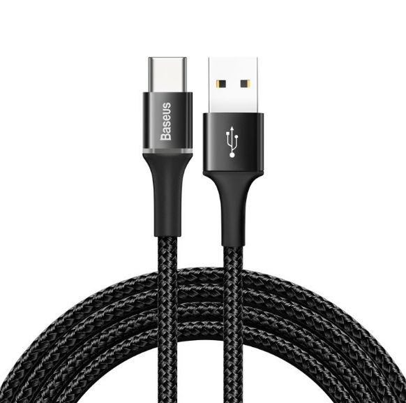 CABLU alimentare si date Baseus Halo, Fast Charging Data Cable pt. smartphone, USB la USB Type-C 3A, brodat, LED, 1m, negru 
