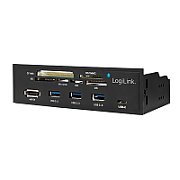 HUB intern LOGILINK, porturi USB: USB 3.0 x 3, USB Type C, conectare prin USB 2.0, S-ATA, alte porturi: SD, MicroSD, M2, MS, XD, CF, eSATA, negru, for 5.25