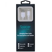 CABLU alimentare si date SPACER, pt. smartphone, USB Type-C (T) la USB Type-C(T), braided, retail pack, 1m, silver 