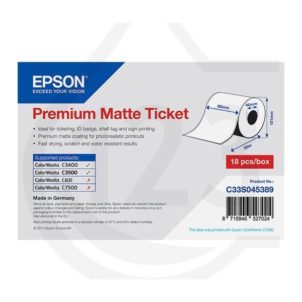 TICKET ROLL PREMIUM MATTE 80MMx50M C3500 C3400