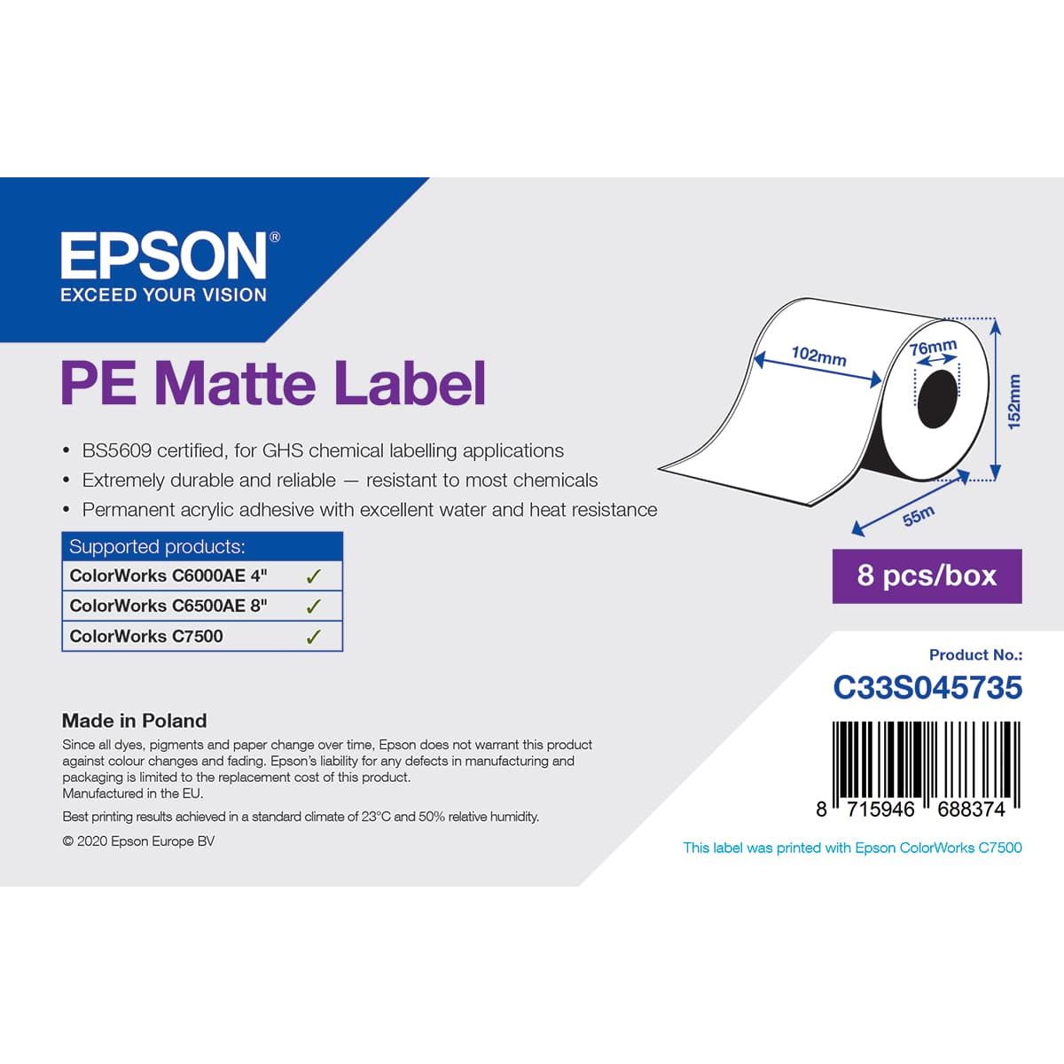 ETICHETE PE MATTE LABEL CONT.R, 102MMX55M C6000AE C6500AE C7500x