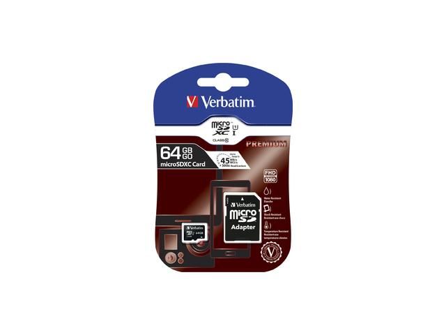 Verbatim microSDXC Class 10 64GB Incl adapter