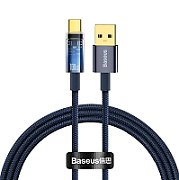 CABLU alimentare si date Baseus Explorer, Fast Charging Data Cable pt. smartphone, USB la USB Type-C 100W, 2m, Auto Power-Off, negru transparent 
