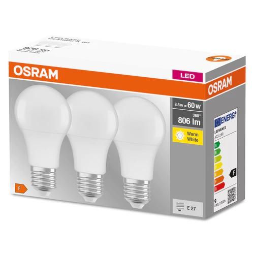 Set 3 becuri LED Osram Base Classic A60, E27, 8.5W (60W), 806 lm, lumina calda (2700K)_2