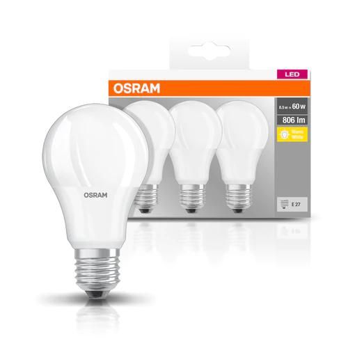 Set 3 becuri LED Osram Base Classic A60, E27, 8.5W (60W), 806 lm, lumina calda (2700K)_3