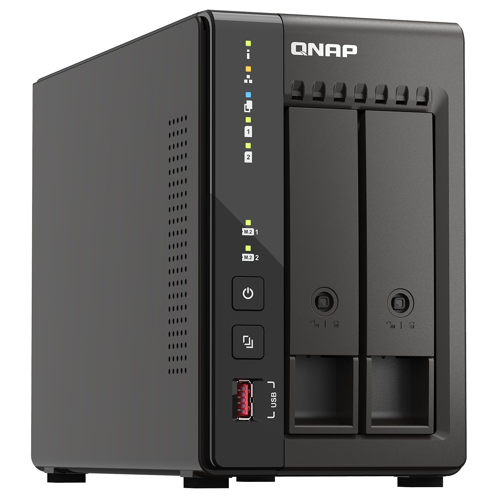 NAS QNAP 253E 2-Bay, CPU Intel® Celeron® J6412 4-core/4-thread processor, burst up to 2.6 GHz, RAM 8 GB DDR4 onboard not expandable, HDD 2.5