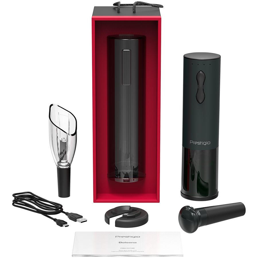 Bolsena, Electric wine opener with Prestigio Logo, aerator , vacuum preserver, Black color_1