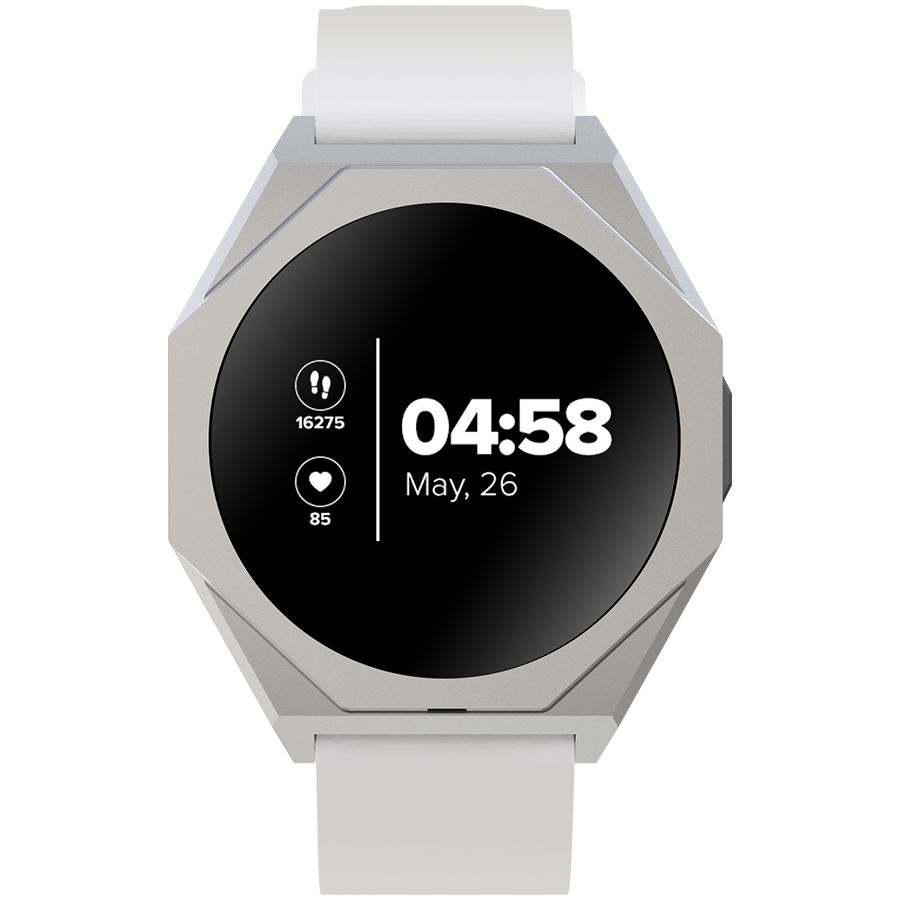 Smart watch Realtek 8762DK LCD 1.3'' LTPS 360X360px, G+F 1+gesture 192KB Li-ion polymer battery 3.7v 280mAh,Silver aluminum alloy case middle frame+plastic bottom case+white silicone strap+silver strap buckle host:45.4*42.4*9.6mm Strap:260*20mm 40.7_1