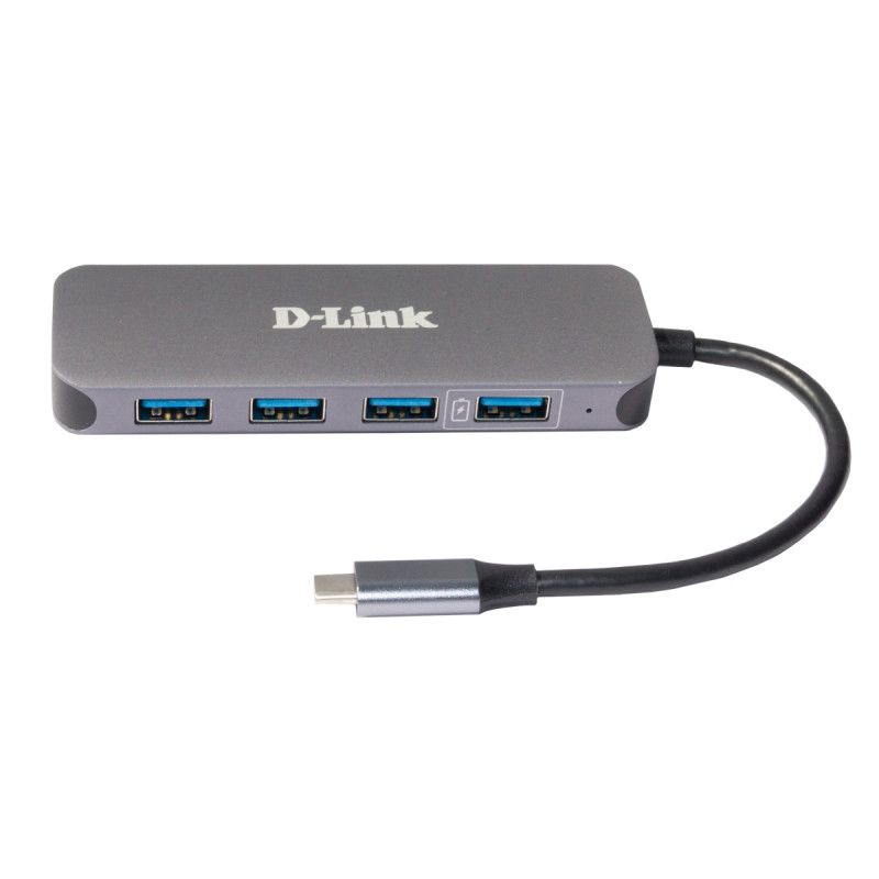HUB extern D-LINK, porturi 3 x SuperSpeed USB 3.0, 1 x with Quick Charge, 1 x USB-C (Thunderbolt 3) port with data sync 60W, conectare prin USB Type C, cablu 10 cm, metalic, argintiu 