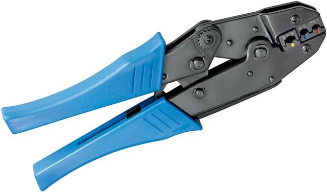 Crimping pliers for insulated terminals
- for cable: 0.25 - 1.5mm² (red) 1.5 - 2.5 mm² (blue) 4 - 6 mm² (yellow)
Packaging: box 1 pc.