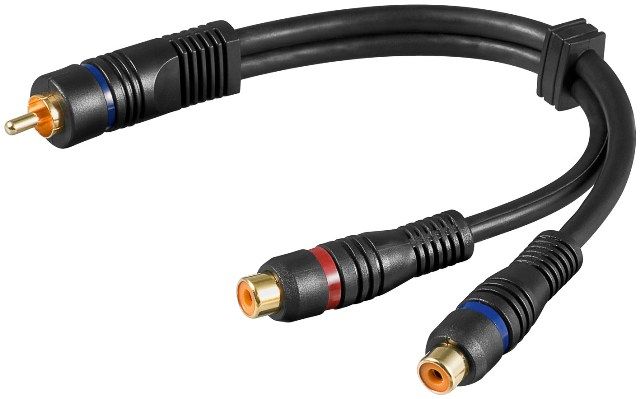 Audio cable 0.2m RCA male to 2 x RCA female
- gold plated contacts
- OFC copper cable
- double screened
Packaging: bulk 1 pc.