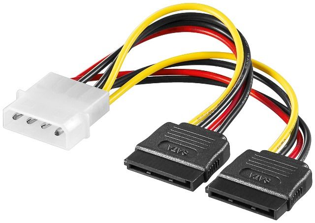 Power cable Molex 4 pin 5.25 male to 2xSATA female, 13cm
Packaging: bulk 1 pc.