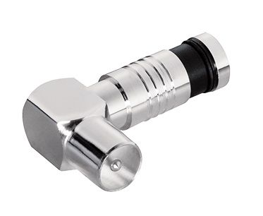 Male male compression type coax antenna plug for cable with outer diameter up to 7mm
- 90° bend
Packaging: bulk 1 pc.