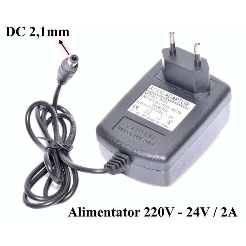 SMPS power supply (switching power supply) AC/DC 24V 2A (2000mA) for cameras with 5.5x2.1mm plug, DC cable 85cm
- input voltage: 230V AC
- output voltage: 24V DC
Packaging: box 1 pc.