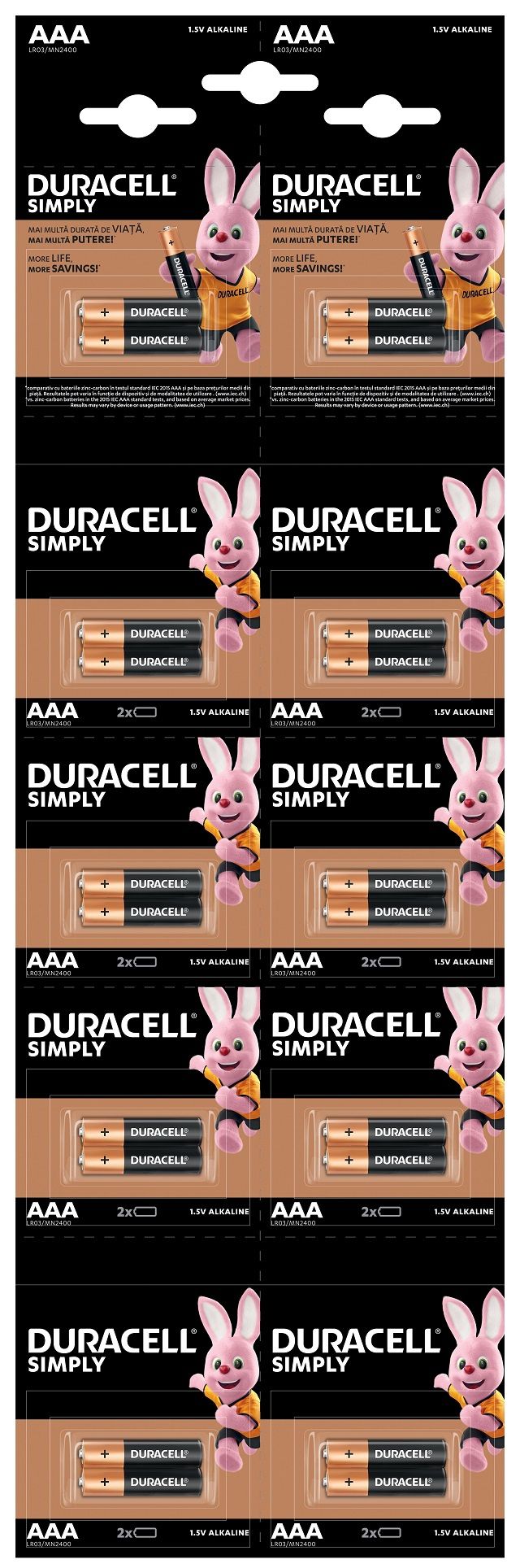Micro alkaline battery (AAA, R03) 1.5V MN2400 Duracell Basic
Packaging: blister 20 pcs (10x2)