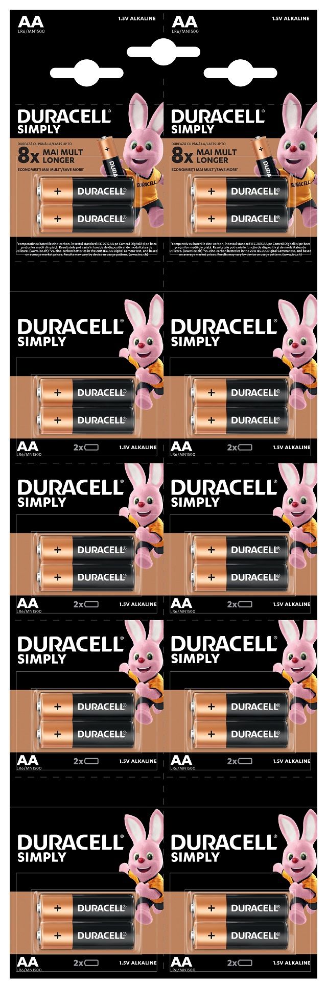 Alkaline battery Mignon (AA, R6) 1.5V MN1500 Duracell Basic
Packaging: blister 20 pcs (10x2)