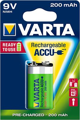 Battery Ni-MH 9V 200mAh, &quotReady to use&quot technology 56722 Varta
Packaging: blister 1 pc.
