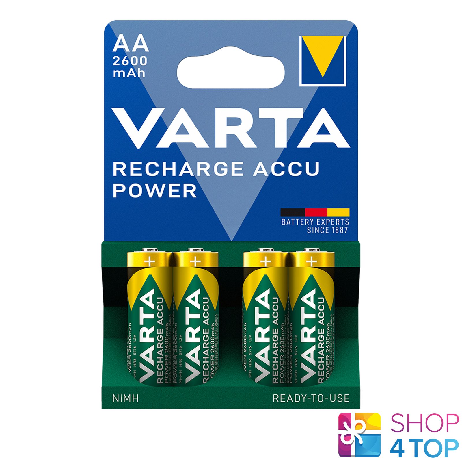 Battery Ni-MH Mignon (AA, R6) 1.2V 2600mAh 5716 Varta
- &quotReady to use&quot technology
Packaging: blister 4 pcs.