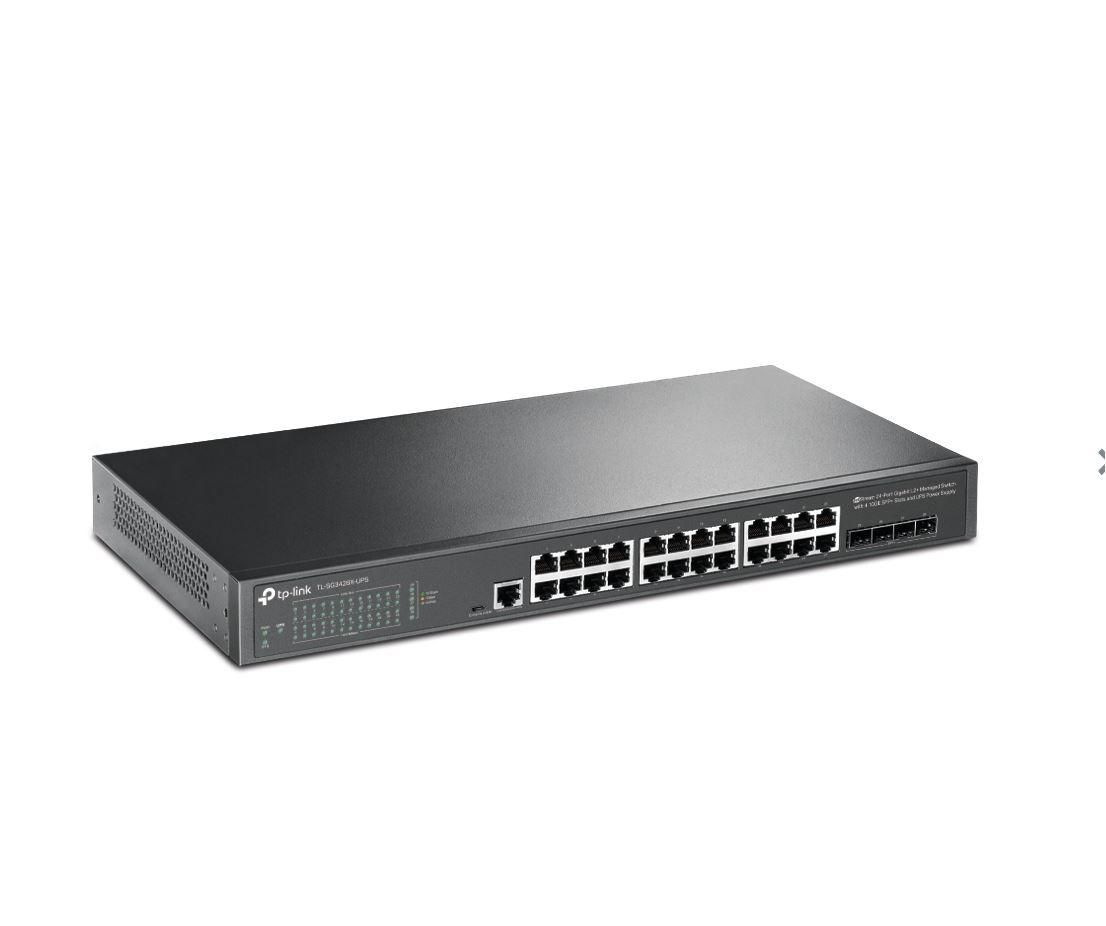 Switch TP-Link TL-SG3428X-UPS, Jetstream, managed L2+, 24× 10/100/1000 Mbps RJ45, 4× 10G SFP, 1× RJ45 Console Port, 1× Micro-USB Console Port, UPS power supply, Fanless, Rack Mountable, Switching Capacity 128 Gbps, Packet Forwarding Rate 95.23 Mpps._2