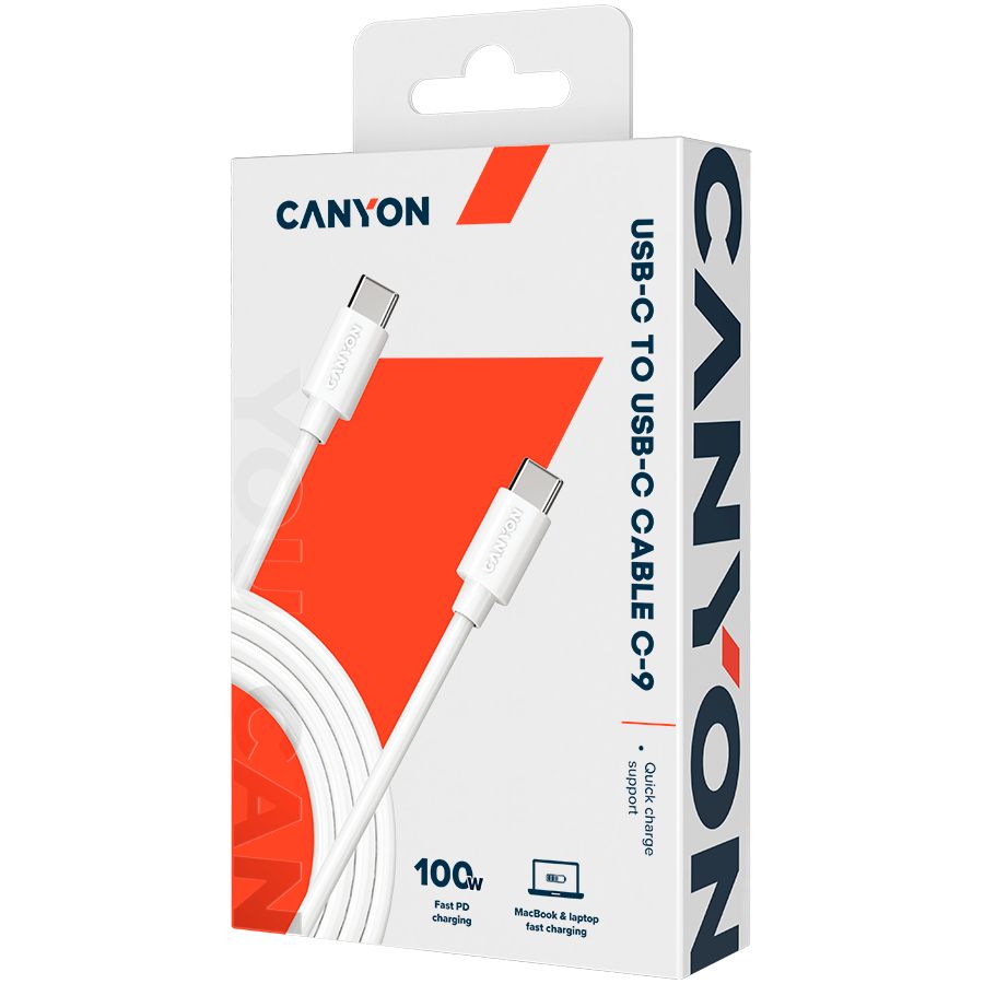 CANYON C-9, 100W, 20V/ 5A, typeC to Type C, 1.2M with Emark, Power wire :20AWG*4C,Signal wires :28AWG*4C,OD4.3mm +/- 0.2mm, PVC ,White_1