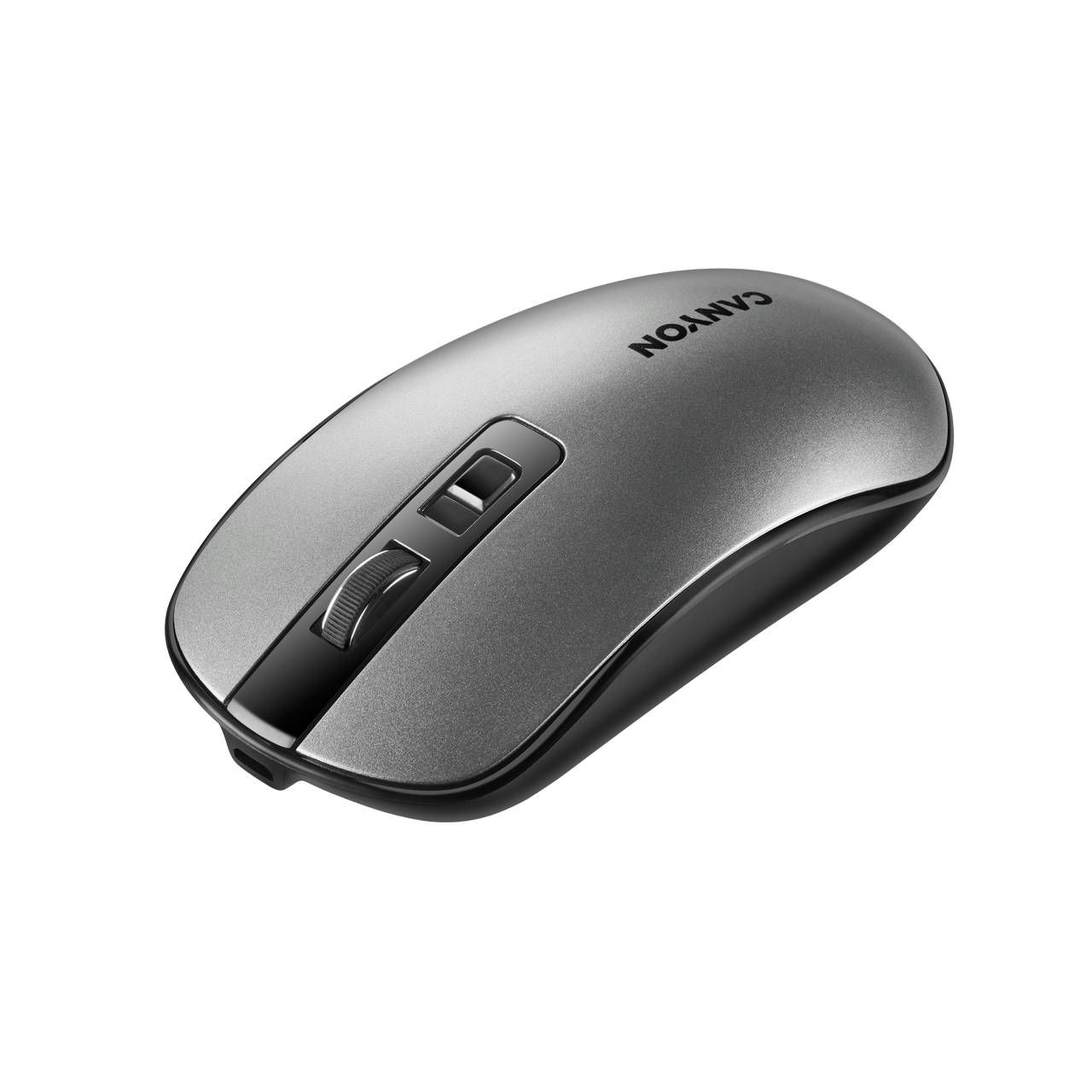 CANYON MW-18, 2.4GHz Wireless Rechargeable Mouse with Pixart sensor, 4keys, Silent switch for right/left keys,Add NTC DPI: 800/1200/1600, Max. usage 50 hours for one time full charged, 300mAh Li-poly battery, Dark grey, cable length 0.6m, 116.4*63.3*32.3mm, 0.075_1