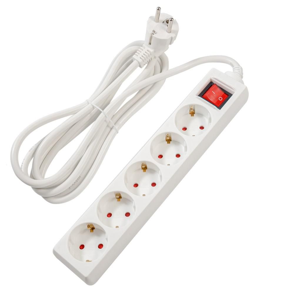 PRELUNGITOR SPACER, Schuko x 5, conectare prin Schuko (T), cablu 3 m, 16 A, max. 3500W, protectie supratensiune, protectie copii, alb, 