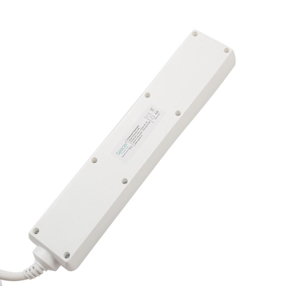 PRELUNGITOR SPACER, Schuko x 5, conectare prin Schuko (T), cablu 3 m, 16 A, max. 3500W, protectie supratensiune, protectie copii, alb, 