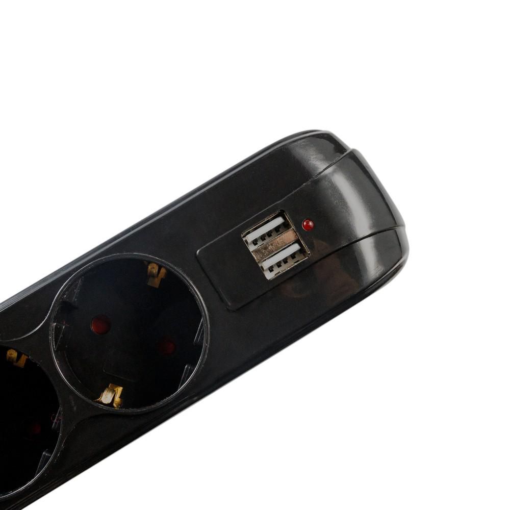 PRELUNGITOR SPACER, Schuko x 5, conectare prin Schuko (T), USB x 2, cablu 1.8 m, 16 A, max. 3500W, protectie supratensiune, negru, 