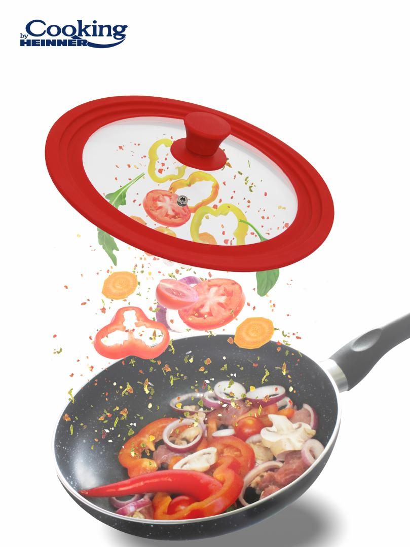 CAPAC STICLA CU MARGINE DIN SILICON AJUSTABILA PE 3 DIMENSIUNI 22/24/26 CM, ROSU, COOKING BY HEINNER_1