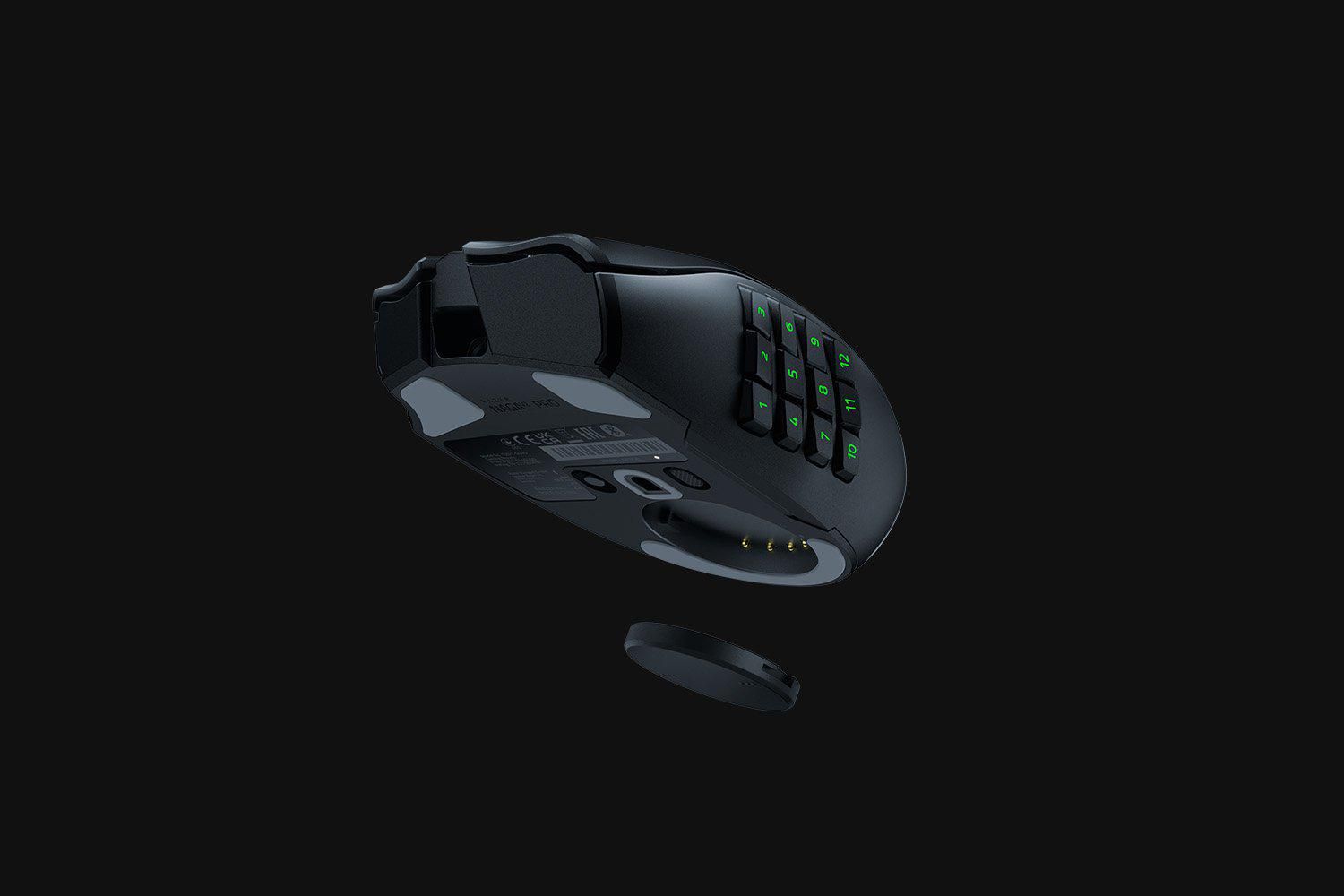 Mouse Razer Naga V2 PRO  Connectivity       Razer HyperSpeed Wireless (2.4GHz)     Bluetooth     Wired – Speedflex Cable USB Type C  Battery Life       Up to 150 hours (on HyperSpeed Wireless)     Up to 300 hours (on Bluetooth)  RGB Lighting  Razer Chroma RGB (Logo, and 12 button side plate) Sensor_2