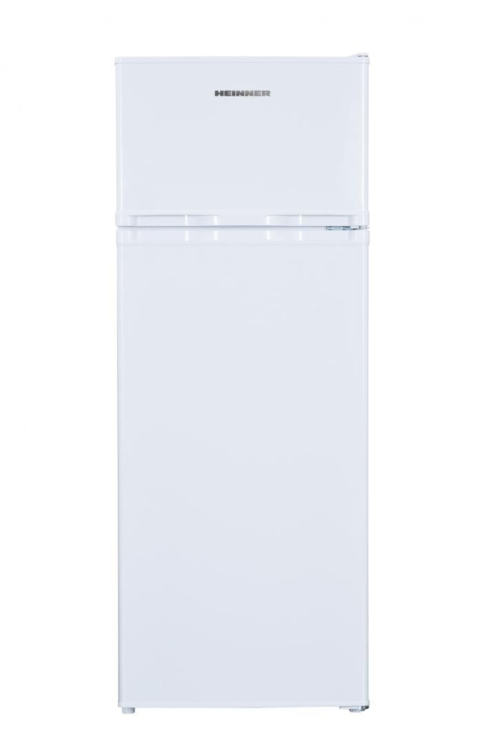 Frigider cu 2 usi Heinner HF-H2206E++, clasa energetica: E, capacitate totala: 206 L, capacitate frigider: 169 L, capacitate congelator: 37 L, control mecanic cu termostat ajustabil, lumina LED, 3 rafturi sticla frigider, compartiment pentru fructe si legume, usi reversibile, suport oua, capacitate_1