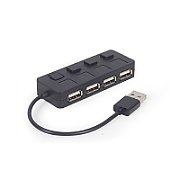 HUB extern GEMBIRD, porturi USB: USB 2.0 x 4, conectare prin USB, cu on/off, cablu 0.15 m, negru, 