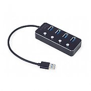 HUB extern GEMBIRD, porturi USB: USB 3.1 x 4, conectare prin USB, cu on/off, cablu 0,24 m, negru, 