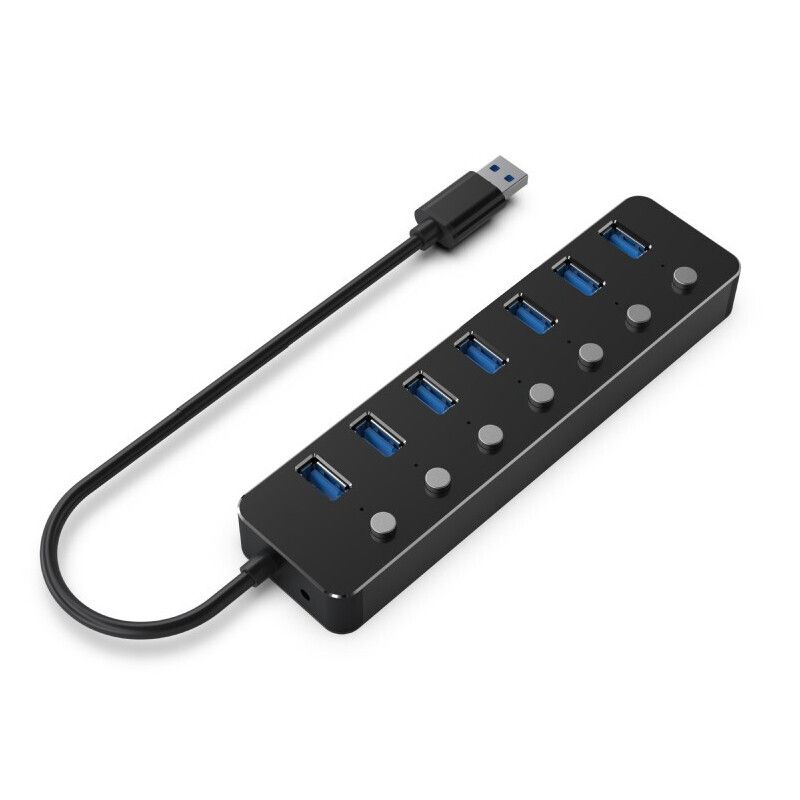 HUB extern GEMBIRD, porturi USB: USB 3.1 x 7, conectare prin USB, cu on/off, cablu 0,24 m, negru, 
