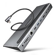 HMC-4KX3, USB-C hub, 5 Gbps, 3x USB-A, 2x HDMI, 1x DP, Ethernet, audio, SD, audio, PD 100W, compatibil TB3/4, carcasa metal_1