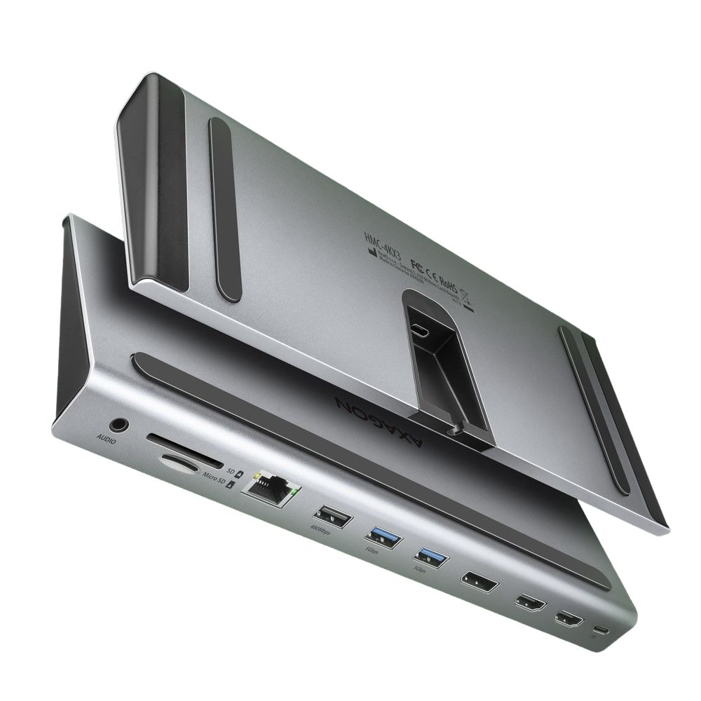 HMC-4KX3, USB-C hub, 5 Gbps, 3x USB-A, 2x HDMI, 1x DP, Ethernet, audio, SD, audio, PD 100W, compatibil TB3/4, carcasa metal_2
