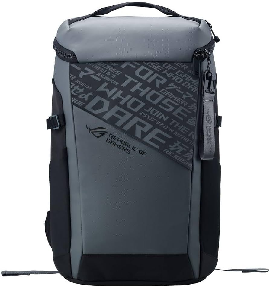 ROG Ranger BP2701 Gaming Backpack - Cybertext Edition -22-liter,large padded pouch that accommodates up to an 17-inch laptop, along with multiple smaller pockets for a fullsize keyboard, mouse and mouse pad, headset, charger, and other gear. Dimensions:315 x 490 x 155 mm (L x H x W), NB_1