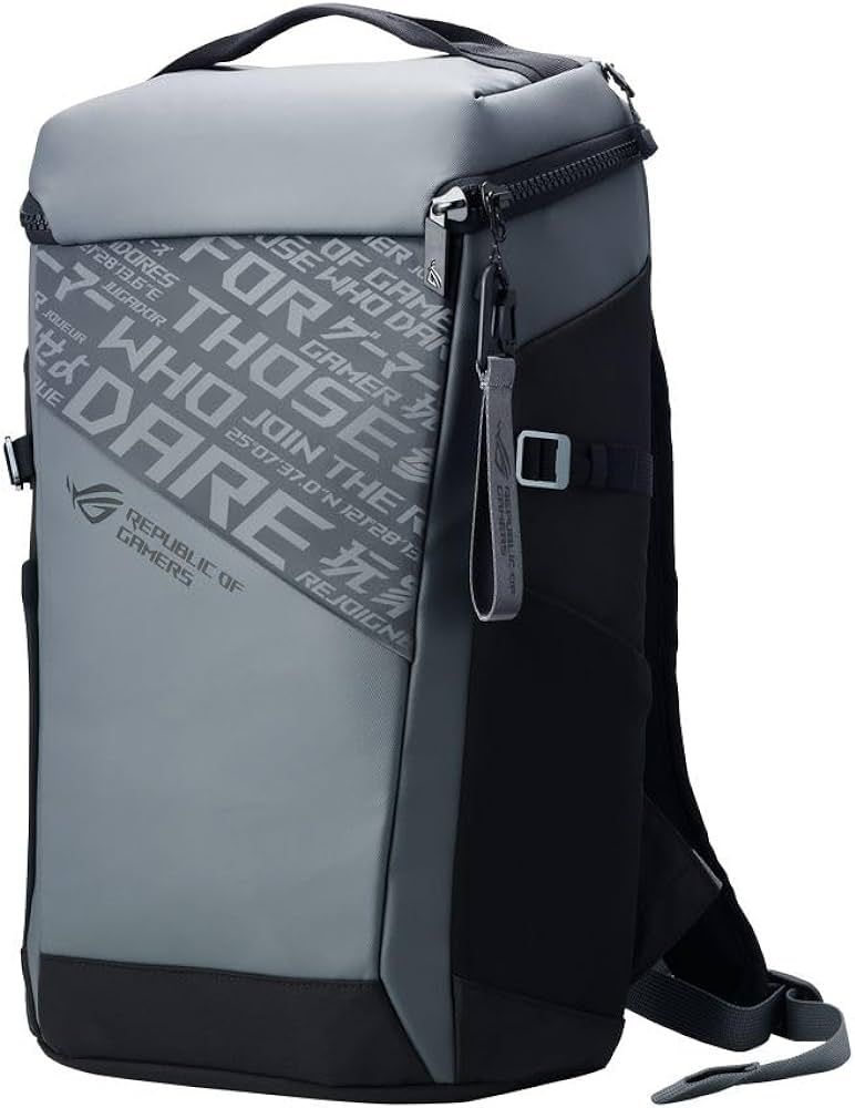 ROG Ranger BP2701 Gaming Backpack - Cybertext Edition -22-liter,large padded pouch that accommodates up to an 17-inch laptop, along with multiple smaller pockets for a fullsize keyboard, mouse and mouse pad, headset, charger, and other gear. Dimensions:315 x 490 x 155 mm (L x H x W), NB_2