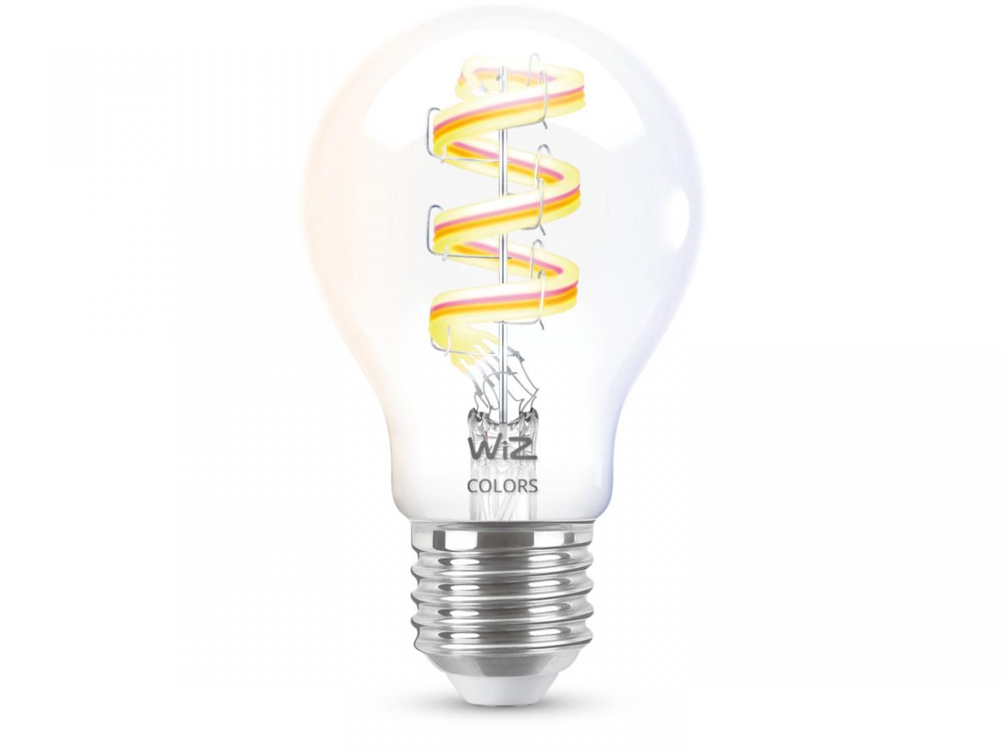 Bec LED RGB inteligent WiZ Connected Filament Clear A60, Wi-Fi, E27, 6.3W (40W), 470 lm, lumina alba si color (2200-6500K), compatibil Google Assistant/Alexa/Siri_1