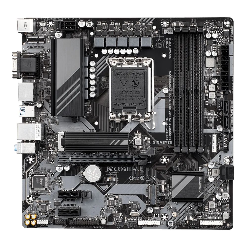 Placa de baza GIGABYTE B760M DS3H, socket 1700, 4x DDR5 UDIMM, 4x SATA, 2x NVMe, 11x USB-A, 1x USB-C, mATX