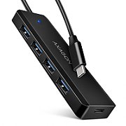 HUE-C1C, 4x USB 3.2 Gen 1, 0.2m, USB Type-C, Negru_1